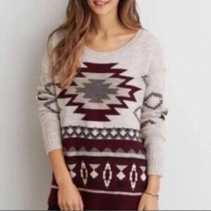 American Eagle | Y2K Vintage Aztec Sweater Scoop Neck Wool Blend Sweater Size S